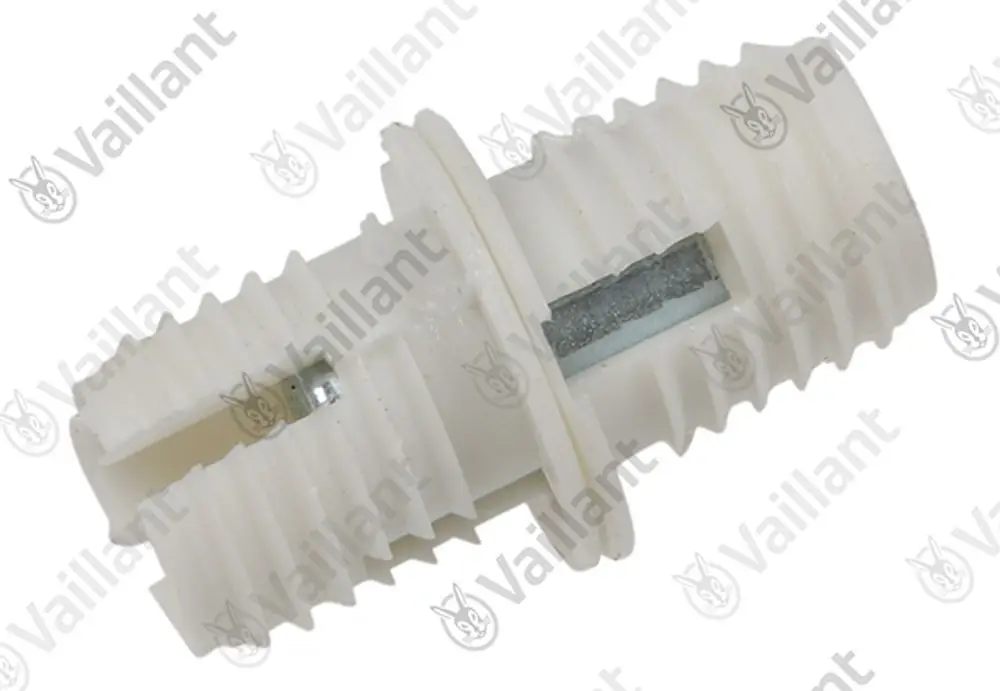 Vaillant Magnet in hellen Kunststoff mit gerillter Oberfläche, zylindrischer Form und mittiger Metallplatte. Geeignet für spezielle Anwendungssysteme.